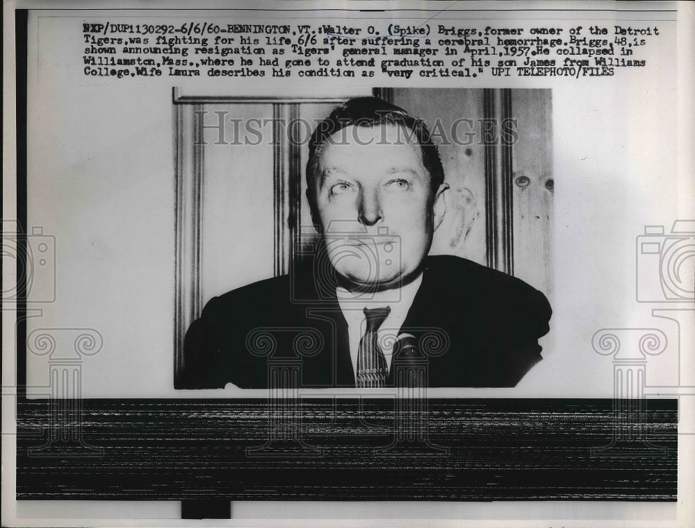 1960 Walter Briggs former owner of Detroit Tigers  - Historic Images