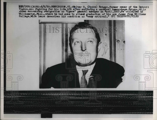 1960 Walter Briggs former owner of Detroit Tigers  - Historic Images
