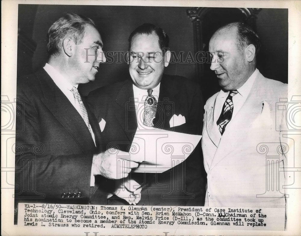 1950 Thomas Glennan , Sen. Brien McMahon, and Rep Melvin Price - Historic Images