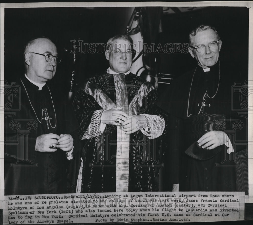 1953 James F Cardinal McIntyre, Abish Cushing, Cardinal Spellman - Historic Images