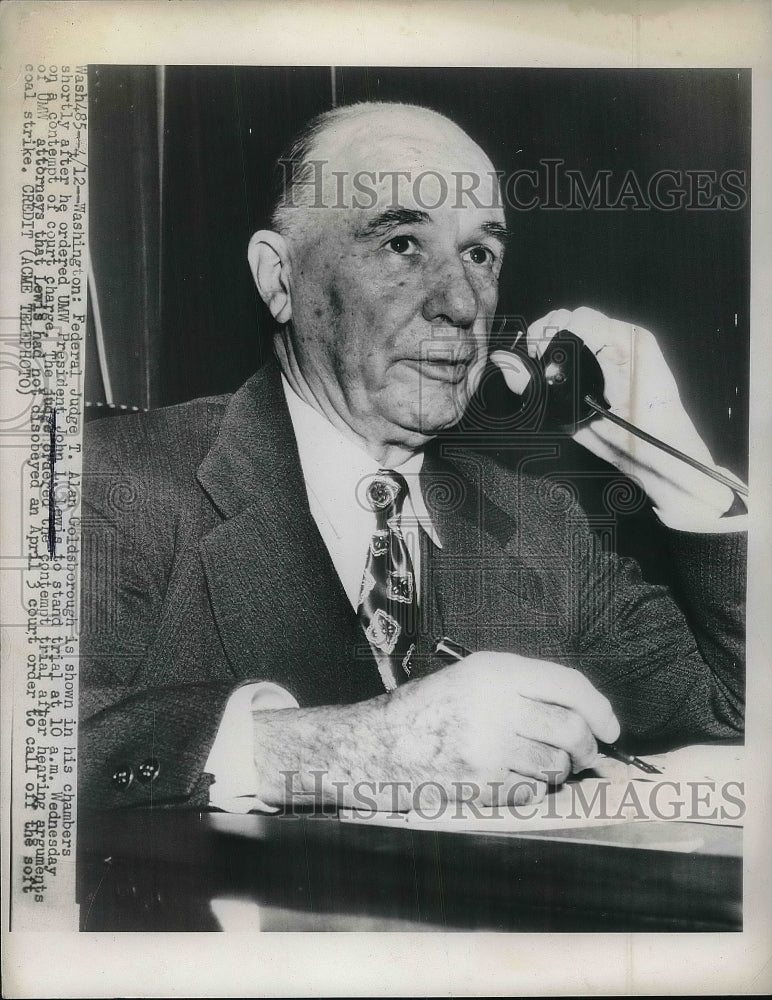 1948 Press Photo Federal Judge T. Alan Goldsborough On Phone In Washington - Historic Images