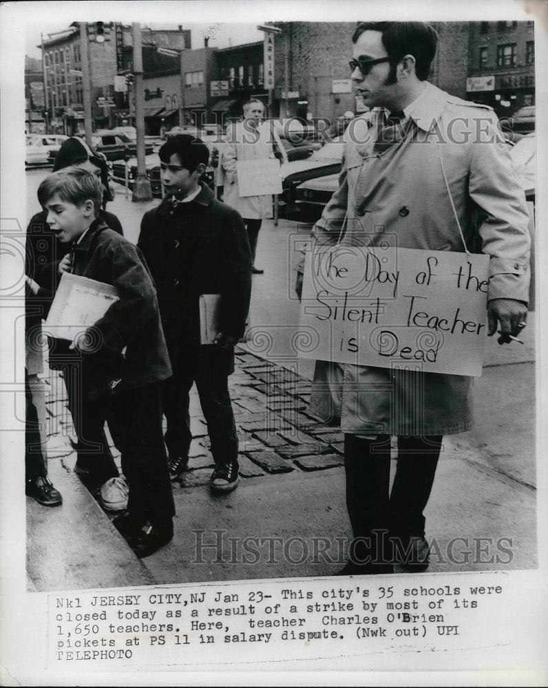1969 Teacher Charles O&#39;Brien Pickets Salary Dispute In New Jersey - Historic Images