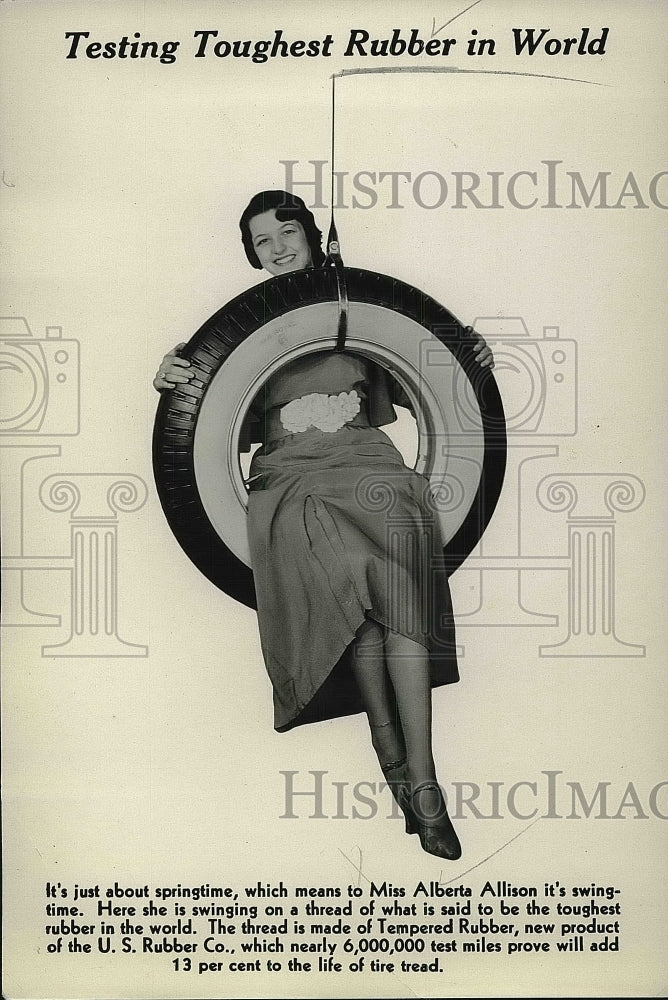 1932 Miss Alberta Allison Swinging On Thread Of Tire Swing - Historic Images