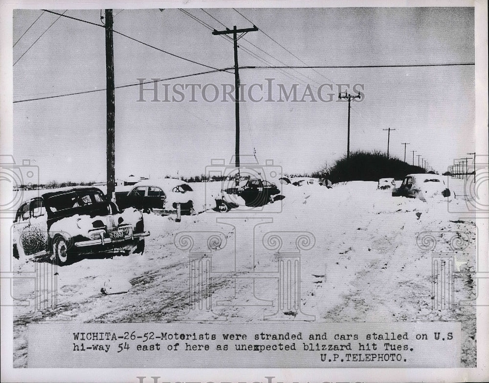 1952 Motorists stranded Cars Stalled Wichita Blizzard  - Historic Images