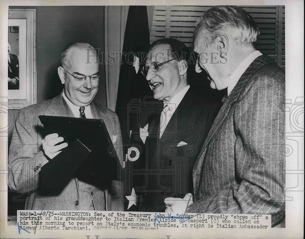 1951 Secretary Of The Treasury John Snyder Shows Off Picture - Historic Images