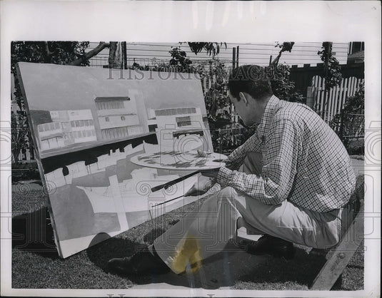 1958 Press Photo Artist Dante Pessagno painting picture - nea85457-Historic Images