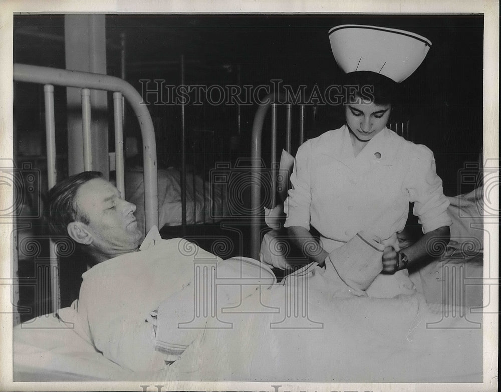 1947 George C. Massine, Head Brakeman at Gresno Hospital after Crash - Historic Images