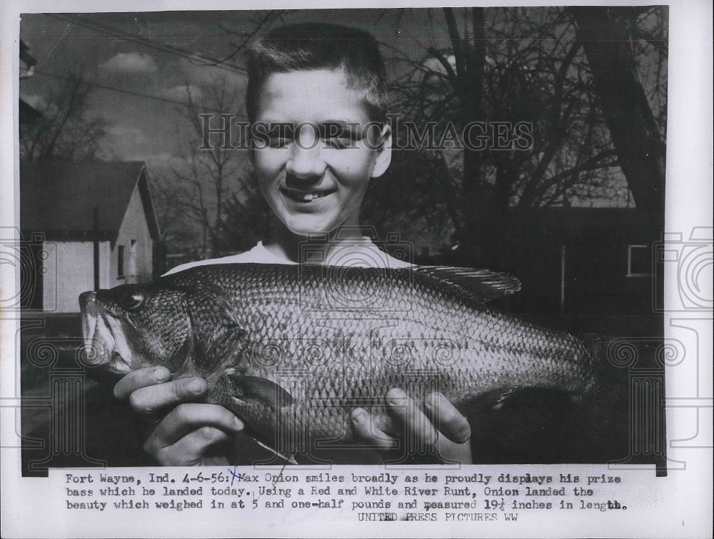 1956 Max Onion with Prize Winning Bass in Fort Wayne, Indiana - Historic Images