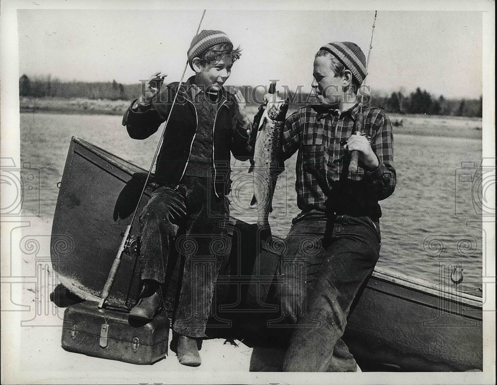 1941 Master Roland Naybury Holding Salmon, and brother Bill - Historic Images