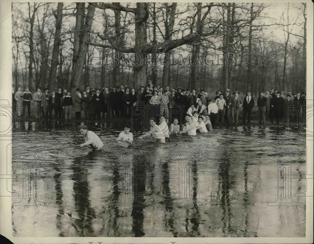 1930 Villanova College Ice Cold bath tug of war  - Historic Images
