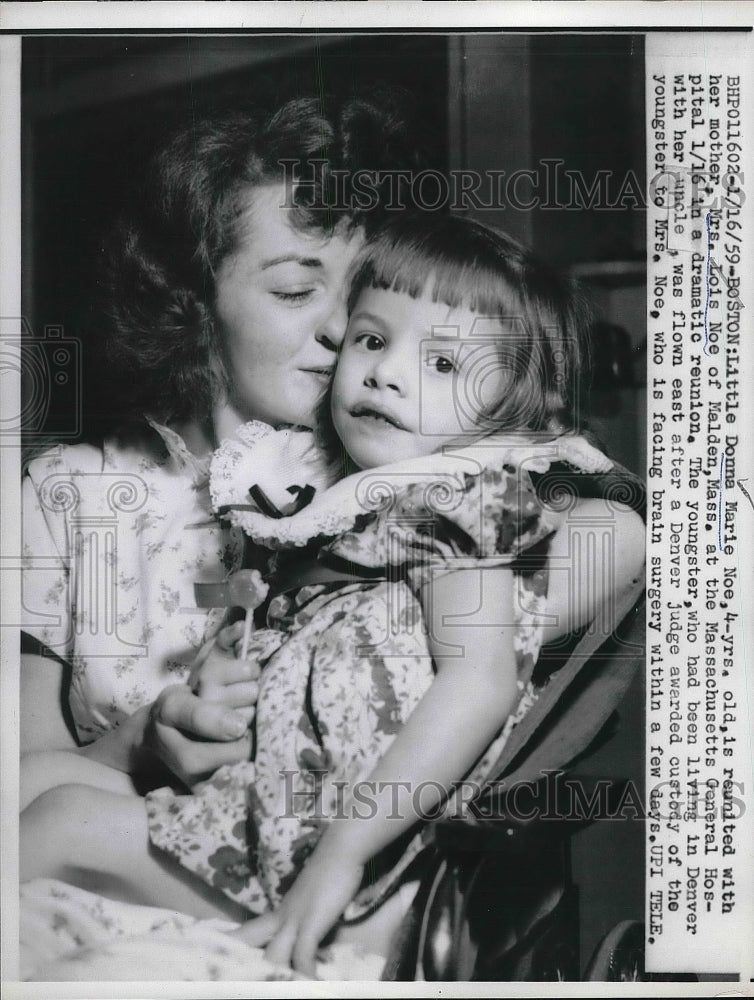 1959 Donna Marie Noe Reunited with Mother, Mrs. Lois Noe of Malden - Historic Images