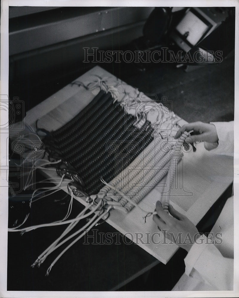 1956 Press Photo Retractile or Spring Cords for Telephones - nea85743 - Historic Images