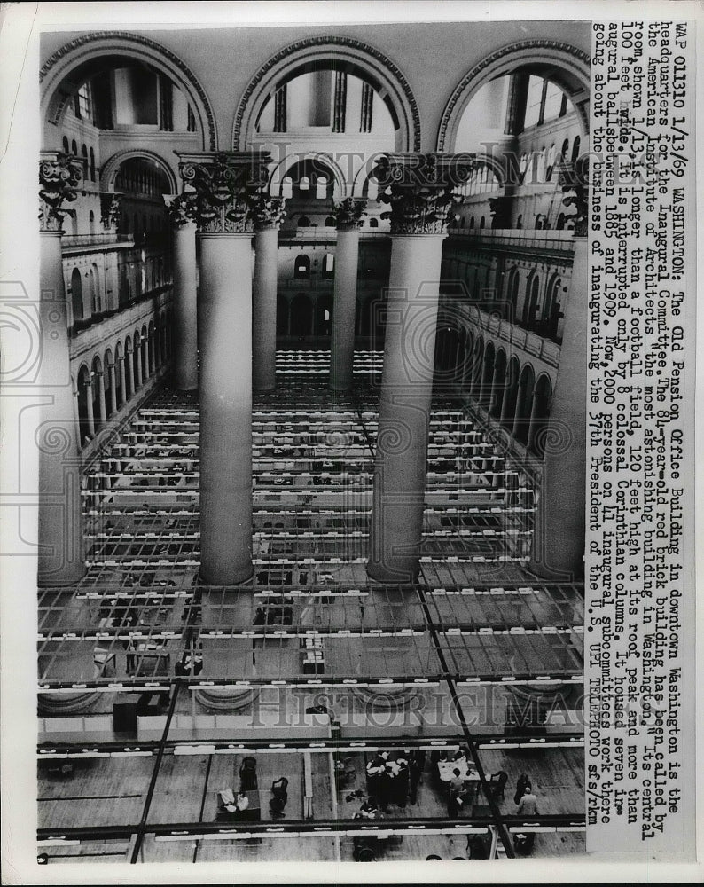 1969 Press Photo Central Room of the Old Pension Office Building in Washington - Historic Images