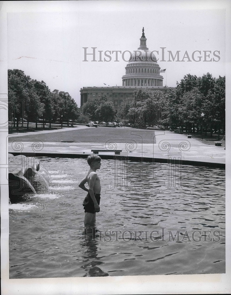 1952 Youngster in a Fountain with Capitol Nearby  - Historic Images