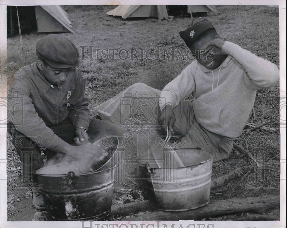 1962 Elmer Thomas and Grover Raudle Cleaning Pans  - Historic Images