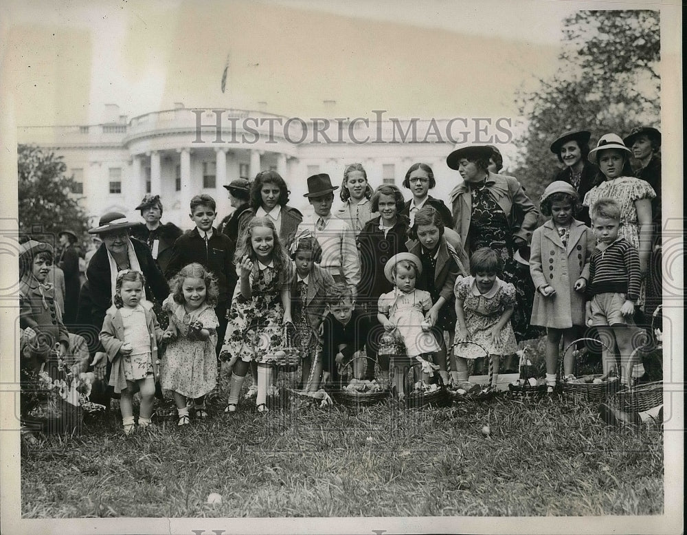 1938 Group of Children on White House Lawn at Easter Egg Rolling - Historic Images