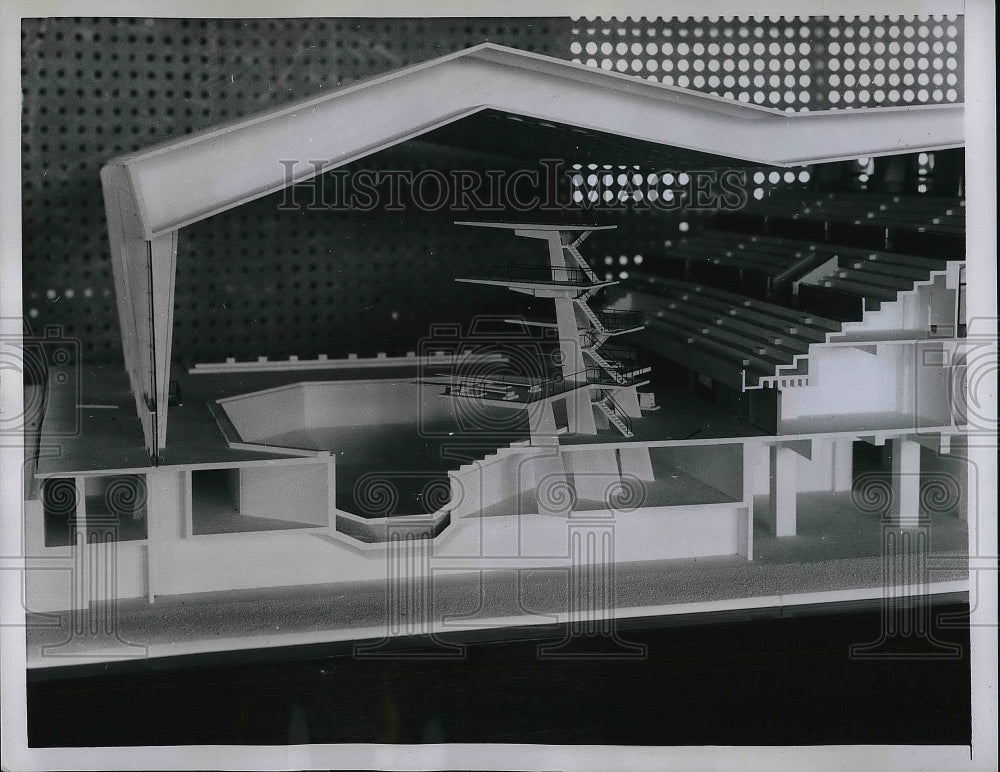 1958 Model of Tokyo Metropolitan Indoor Swimming Stadium Meiji Park - Historic Images