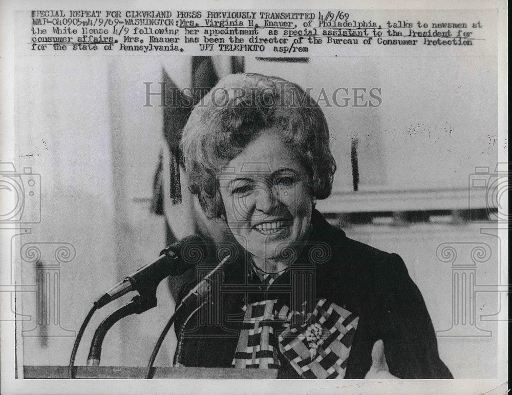 1969 Press Photo Mrs. Virginia H. Knauer Consumer affairs assistant to President-Historic Images