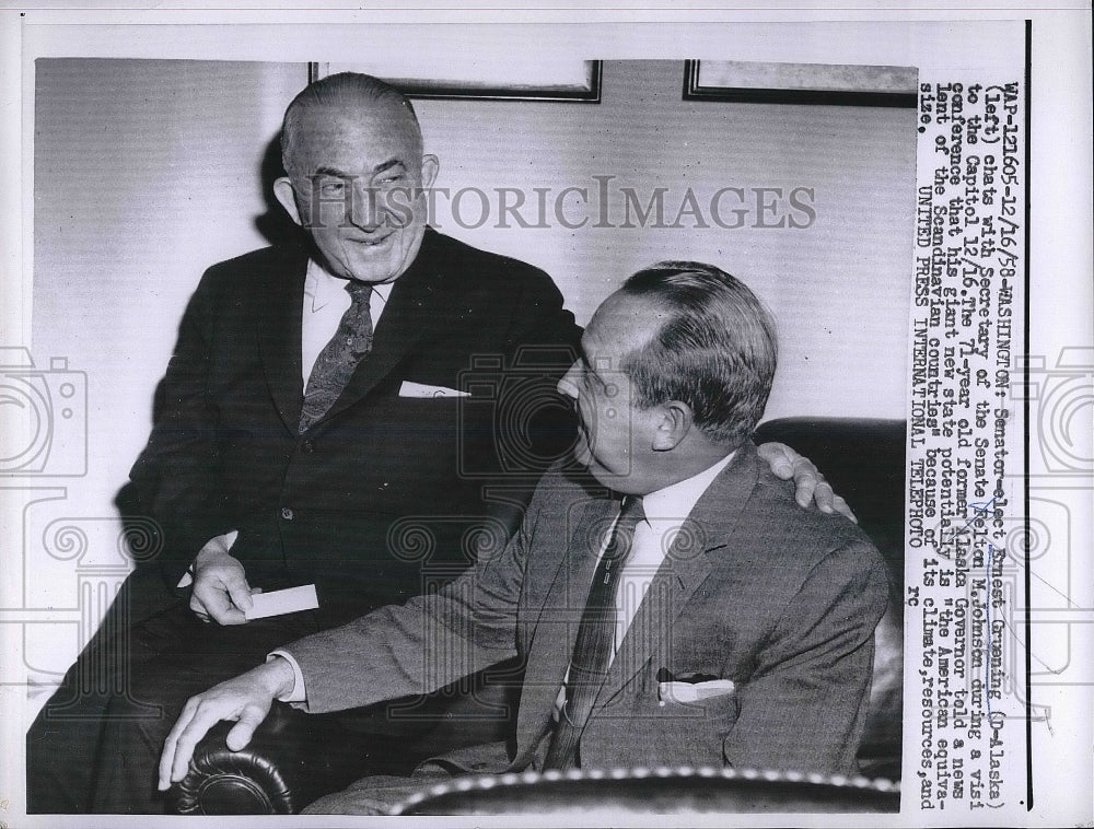 1958 Senator Elect Ernest Gruening, Felton M. Johnson  - Historic Images