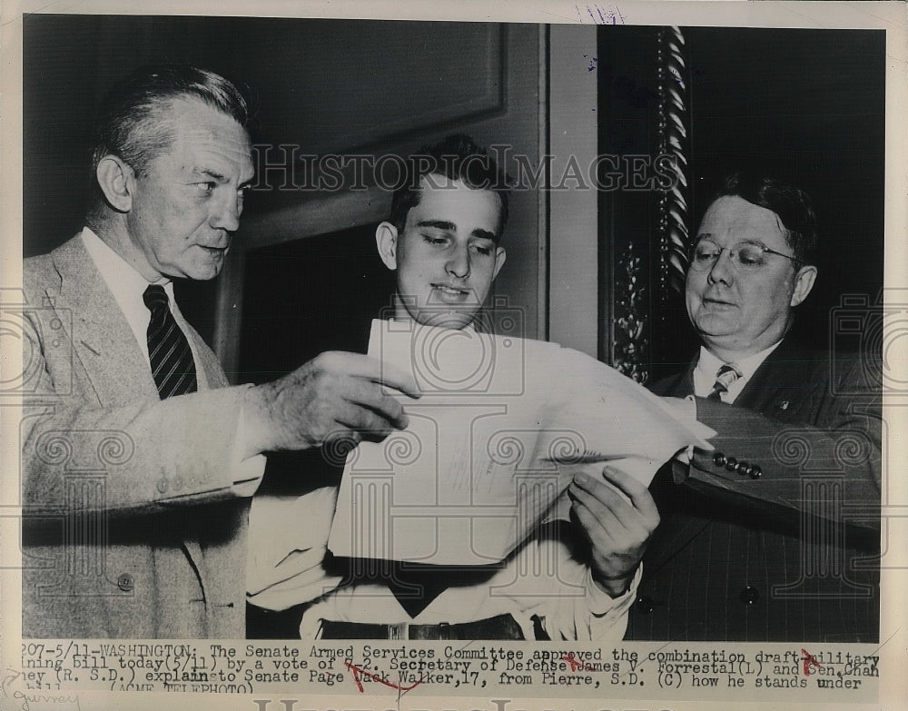 1943 James Forrestal, Sen. Chaney, Jack Walker, Draft Military Bill - Historic Images