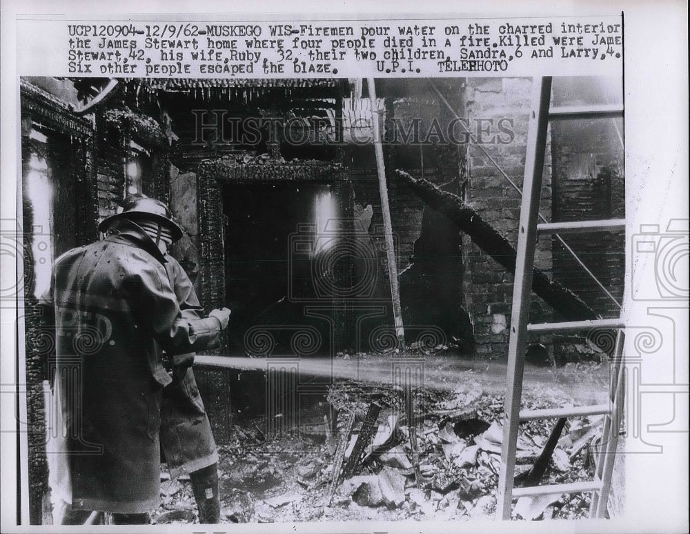 1962 Remains of building after fire  - Historic Images