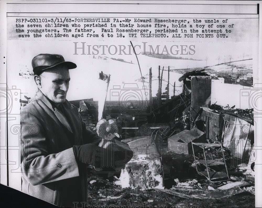 1963 Mr. Edward Rosenberger, uncle of 7 children who died in fire - Historic Images