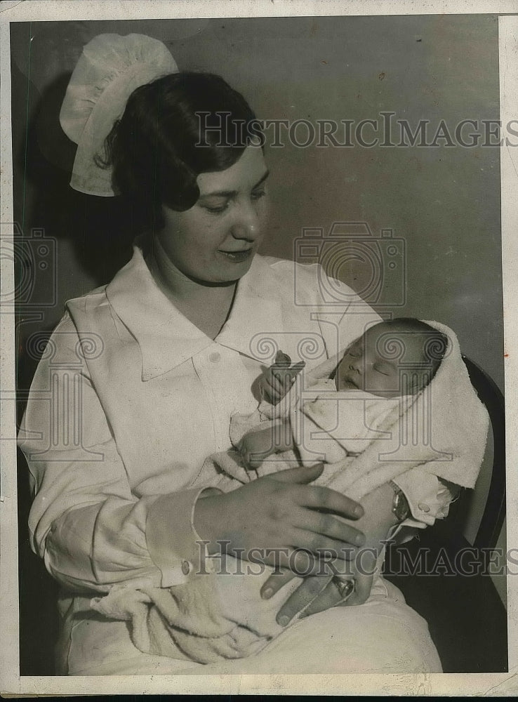 1930 Nurse Grace Layafette Holding Three Weeks Baby  - Historic Images