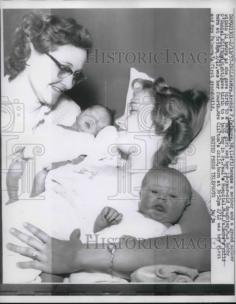 1957 Press Photo Mrs. Archie P. Palmore, 38, became a mother &amp; grandmother - Historic Images