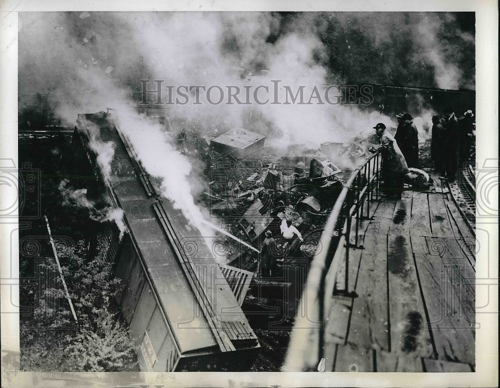 1941 Carload Of Cork Still Burning After Train Wreck Near Apollo, PA - Historic Images