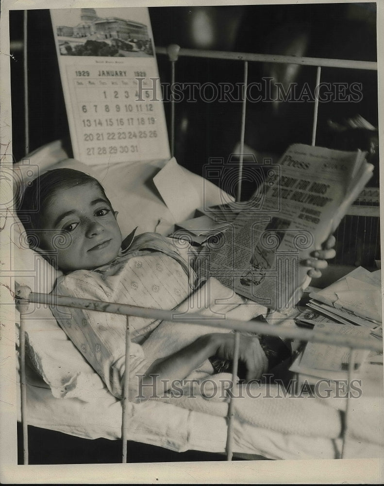 1929 Press Photo Billy Newhardt in the hospital - nea87312 - Historic Images