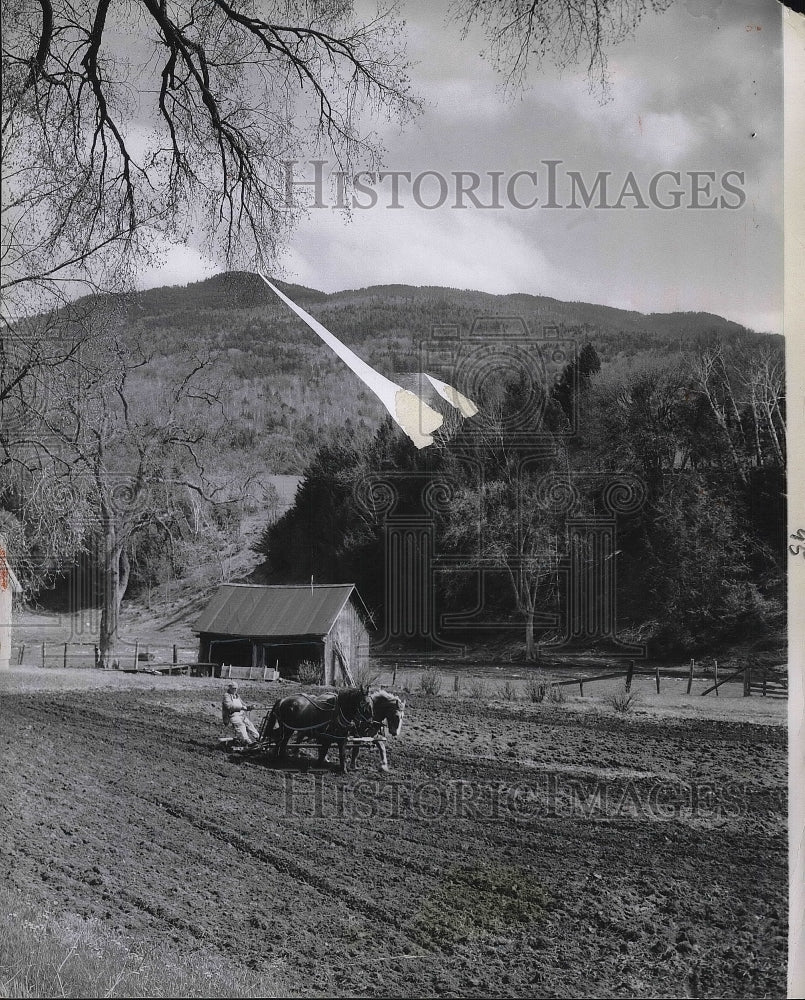 1958 A farmer applying a field in Vermont  - Historic Images