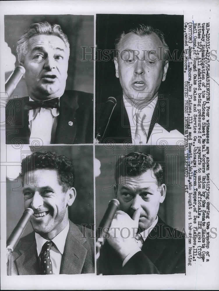 1958 Press Photo witnesses Emil Genc, Warren Tepper, James MOore, Emmett Wells - Historic Images