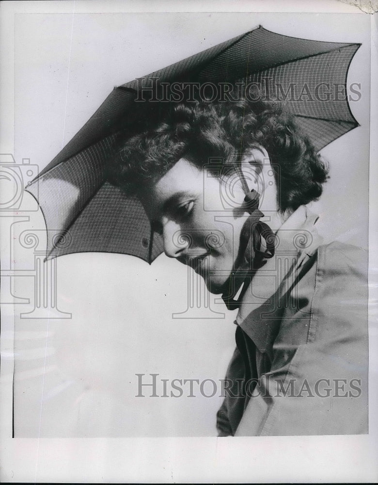 1953 Model Wearing Umbrella Hat In Frankfurt Germany With Ribbons - Historic Images