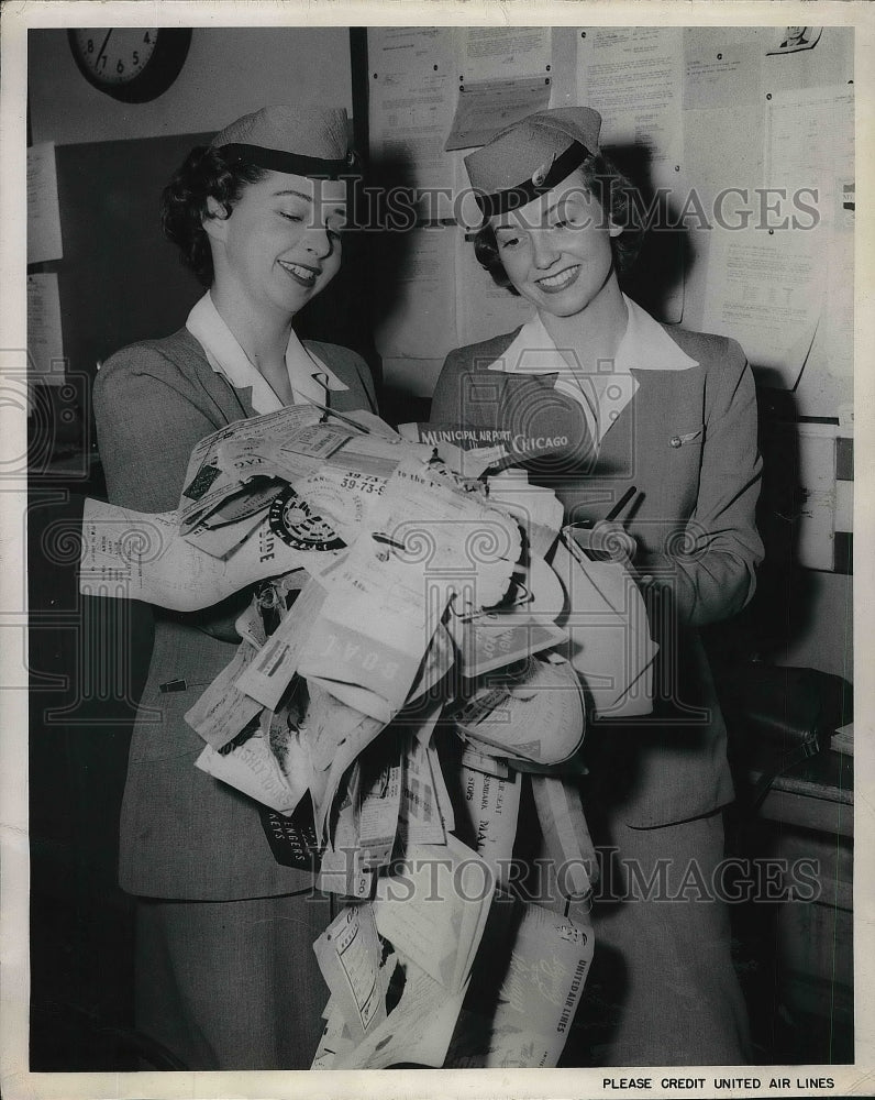 1950 United Airlines Stewardesses Virginia Riley &amp; Nadine Phillips - Historic Images