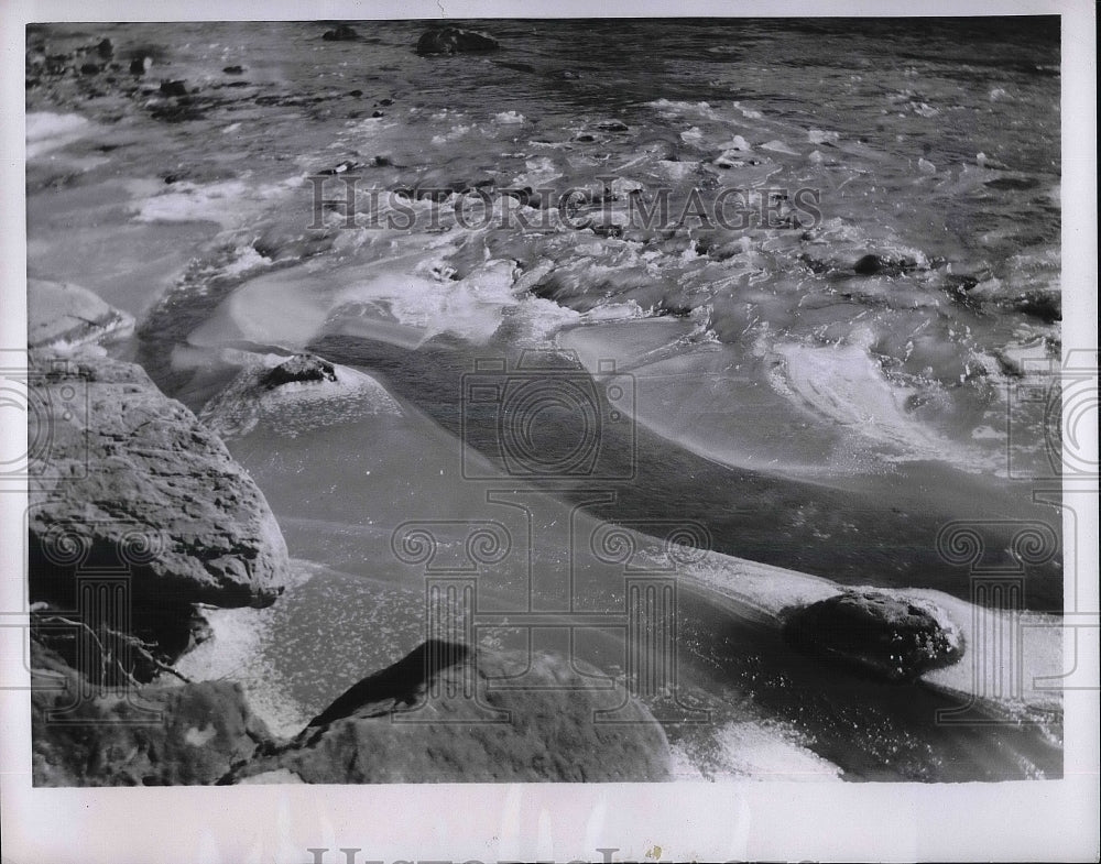 1954 Frozen waves of the Ubaye River in Barcelonette France. - Historic Images