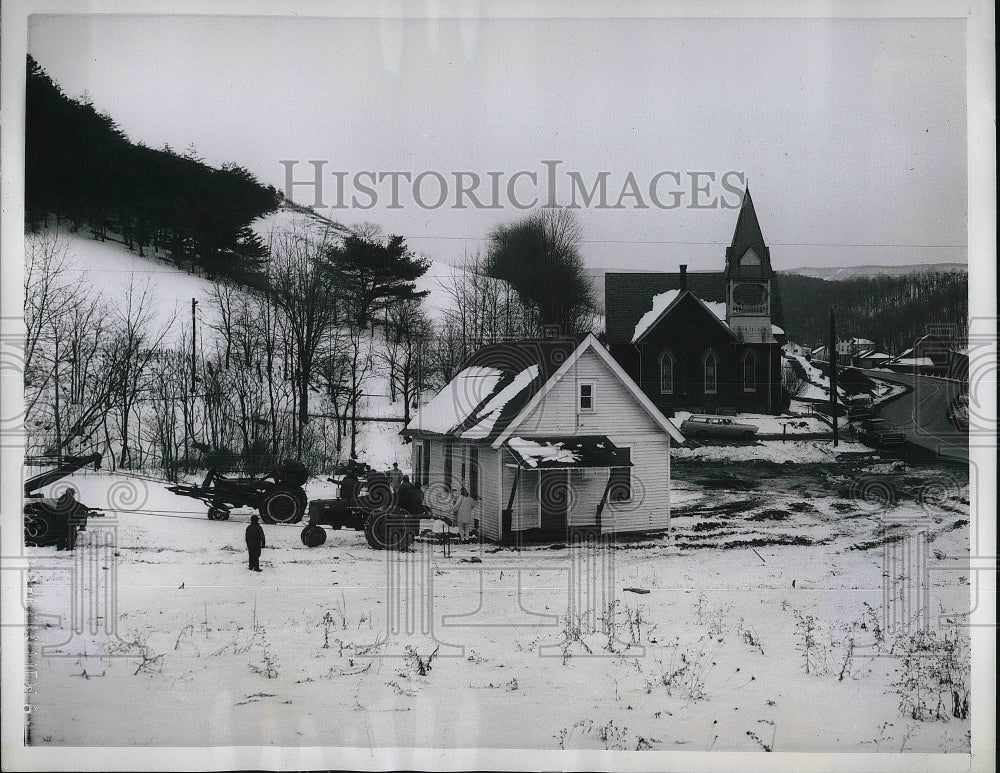 1960 Farmers Use Tractors And Snow To Move Grange Hall  - Historic Images