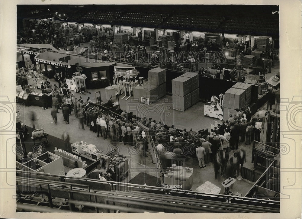 1951 Crowds Gather See Industrial Trucks at Materials Handling Show - Historic Images