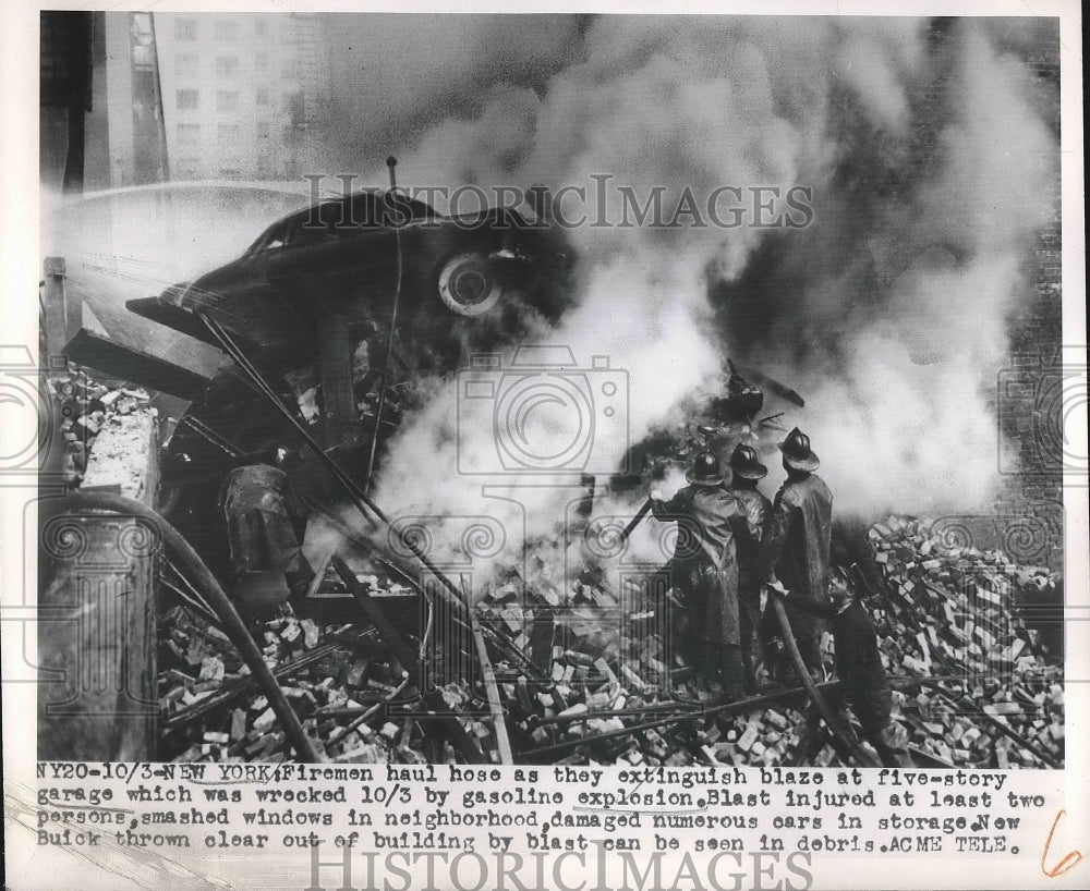 1949 NYC firemen at blaze at 5 story garage gas explosion - Historic Images