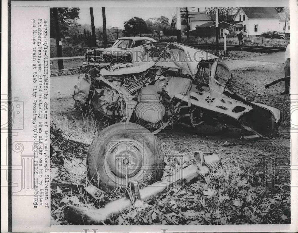 1953 Shirley, Mass. wreckage of train smashing into a car - Historic Images