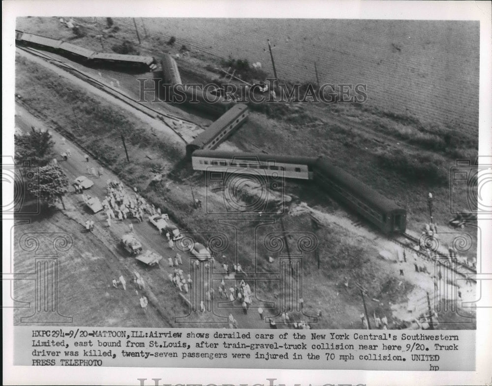 1953 Mattoon,Ill aerial view of derailed train crash  - Historic Images