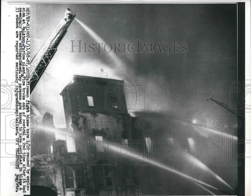 1962 Firemen Fight Blaze Caused By Explosion At Ralston - Historic Images