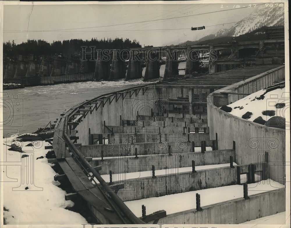 1937 Press Photo Downstream side of piers at a dam in Ohio - nea89068 - Historic Images