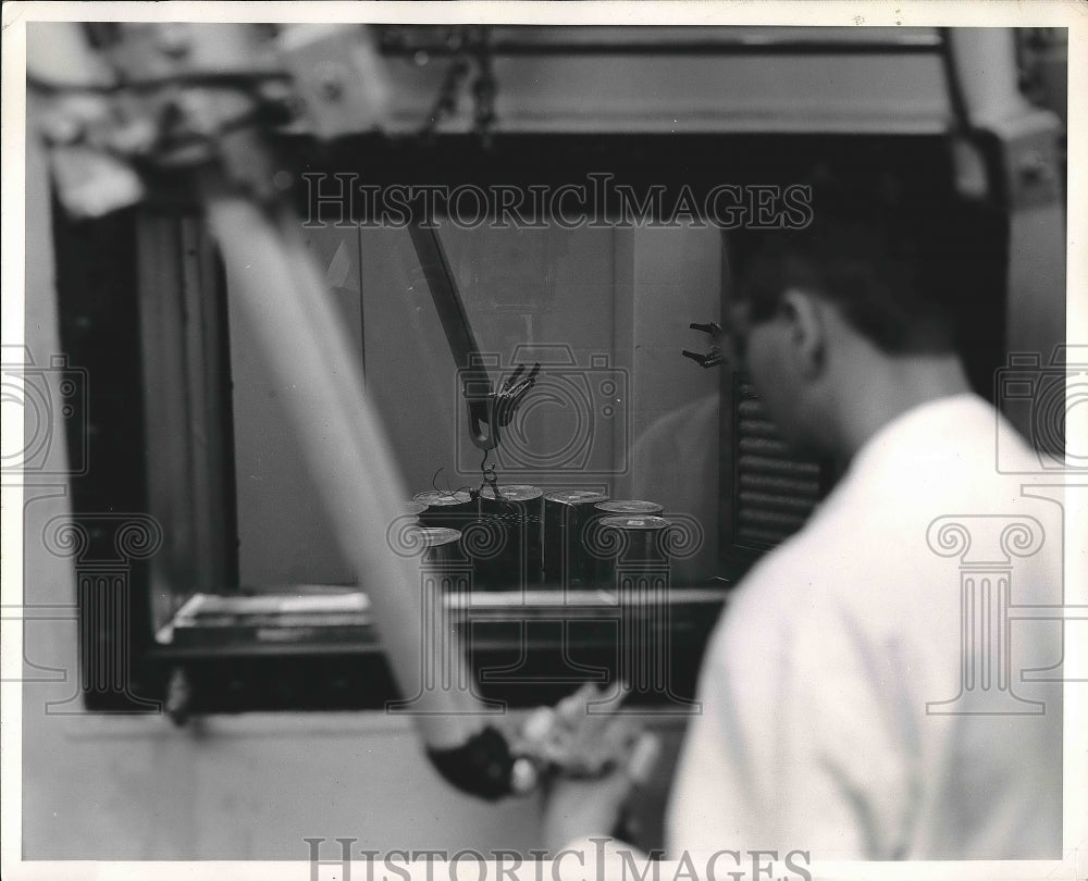 1956 Press Photo University of Michigan researcher in a lab - nea89106 - Historic Images