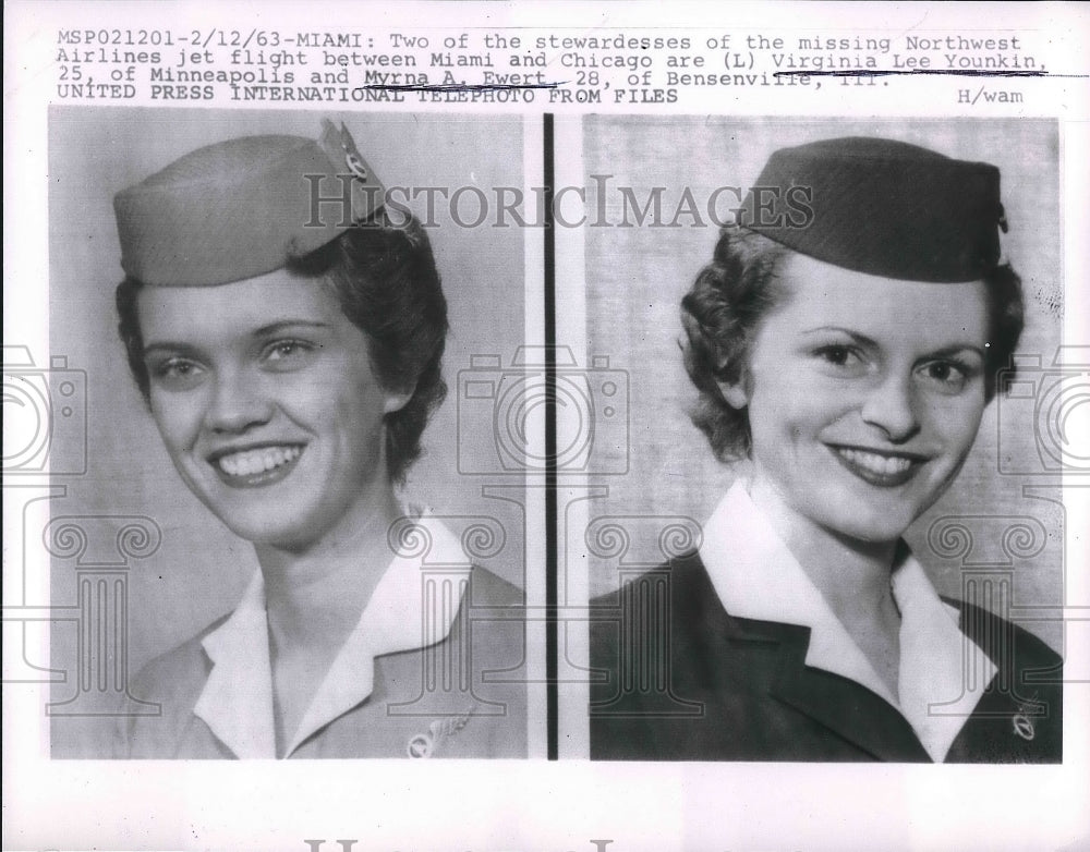 1963 Virginia Lee Younkin &amp; Myrna Ewert, Stewardesses Missing Flight - Historic Images