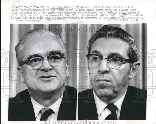 1970 Press Photo E. Bramblett, I. Bluestone General Motors & United Auto Workers - Historic Images