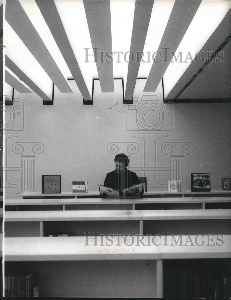 1966 singer Mrs. Miller browsing music at Lincoln Center Library - Historic Images