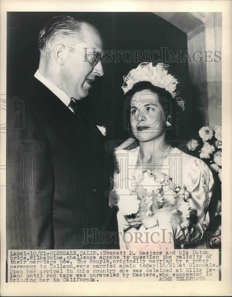 1948 Everett Masters &amp; bride Wilhelmina from Netherlands  - Historic Images