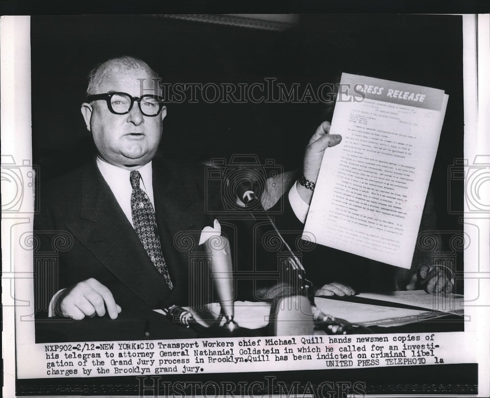 1954 NYC, TWU president Michael Quill  - Historic Images