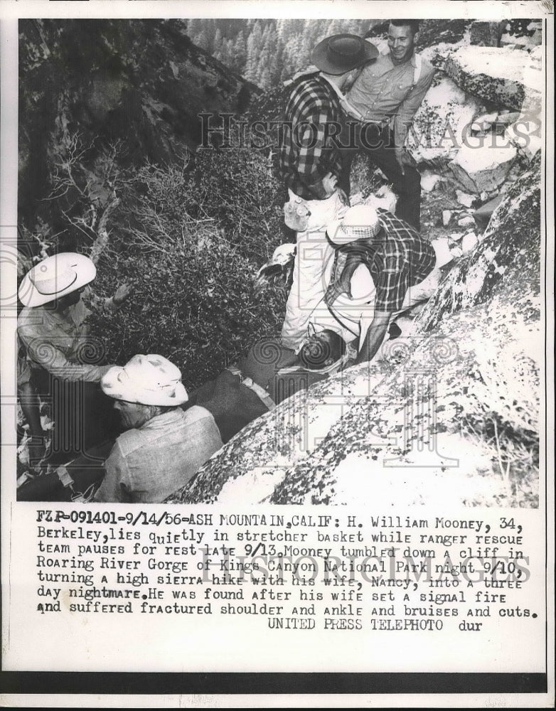1956 H William Mooney being rescued after hiking accident - Historic Images