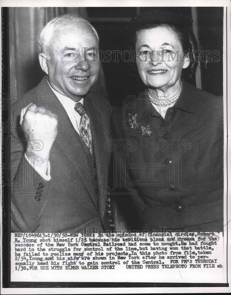 1958 Robert R Young, Texas RR magnate & his wife  - Historic Images